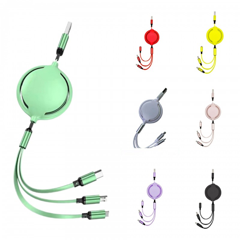 Retractable Charging Cable with One Plug and Three Connectors