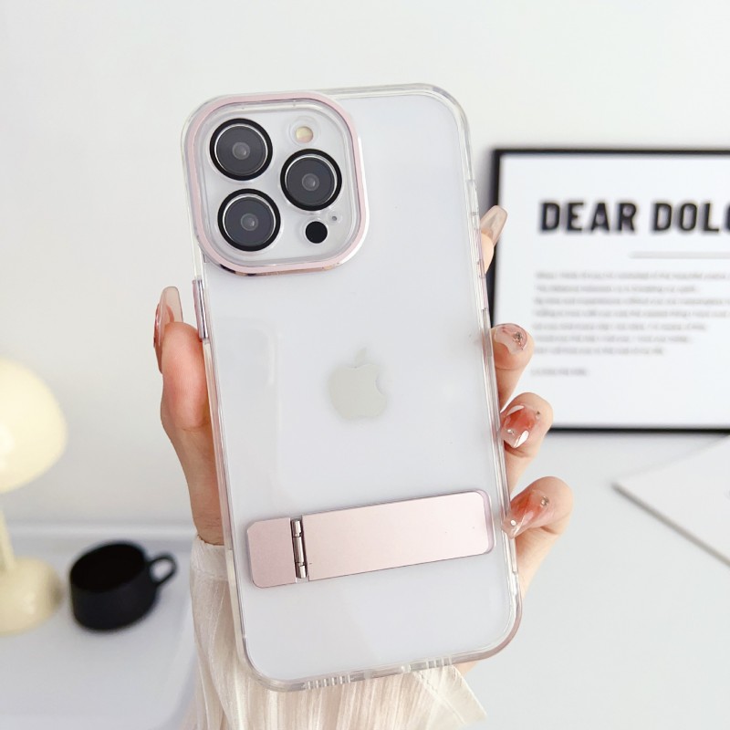 Minimalist Stand Solid Color Full Coverage Shockproof Transparent Phone Case