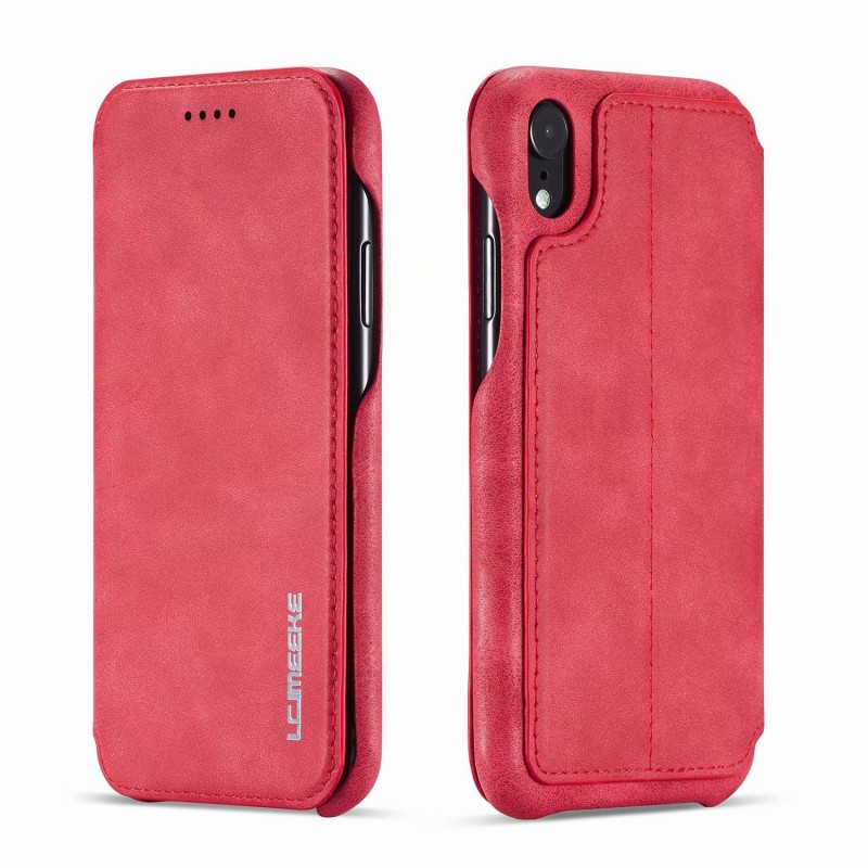 TienJueShi Rosso Premium Retro Business Flip Stand Portafoglio Telefono