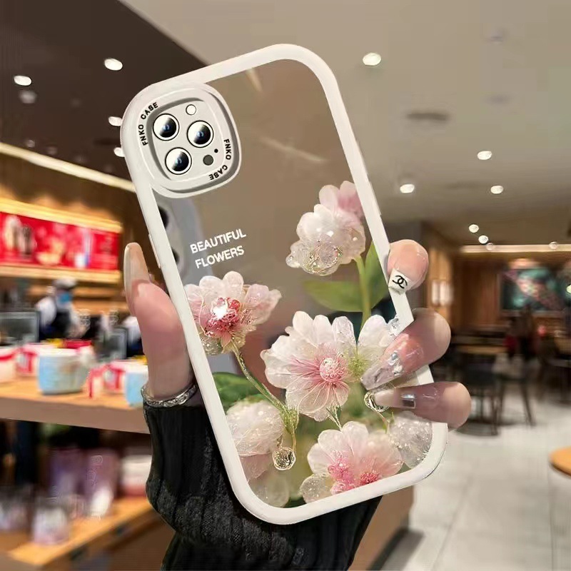 Mirror Floral Full Coverage Glitter Phone Case