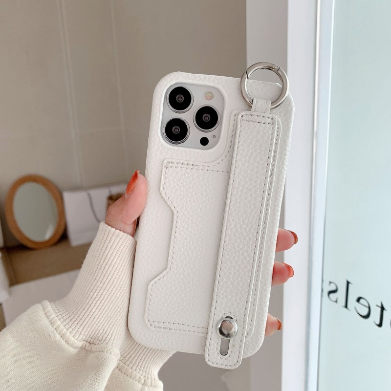 Leather Phone Case with Card Slot, Wrist Strap, and Kickstand
