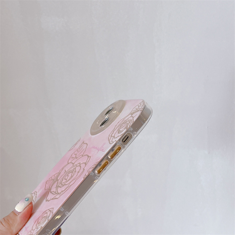 Gold Trim Rose Print Phone Case